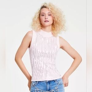 Nwt Guess Sleeveless Sequin Top Sweater Light Pink XS